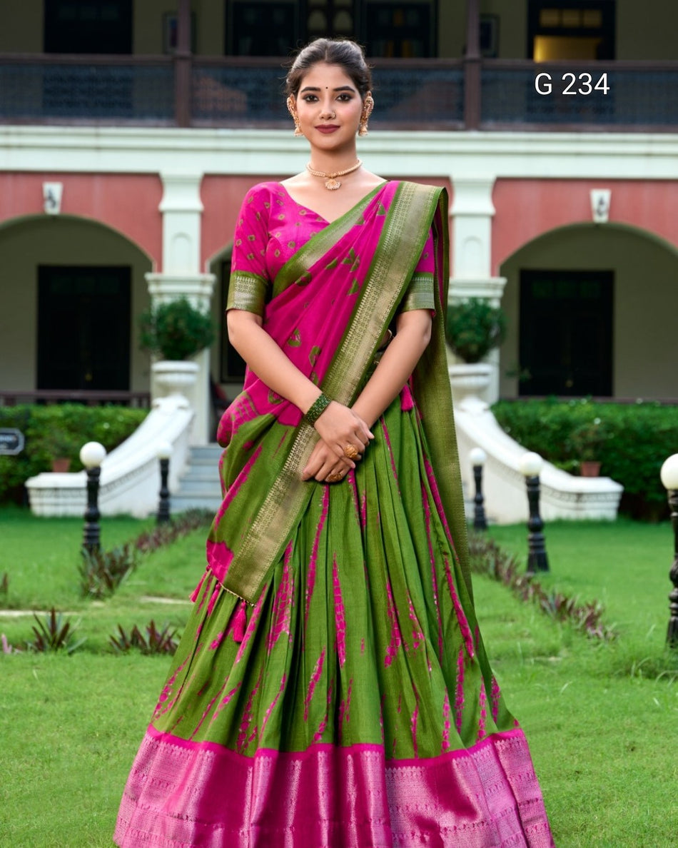Shibori Print Dola Silk Lehenga with Zari Weaving Border – G 234