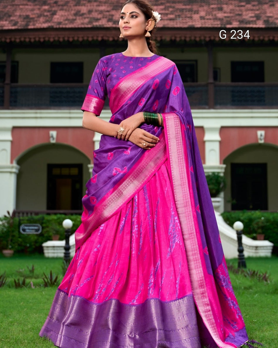 Shibori Print Dola Silk Lehenga with Zari Weaving Border – G 234