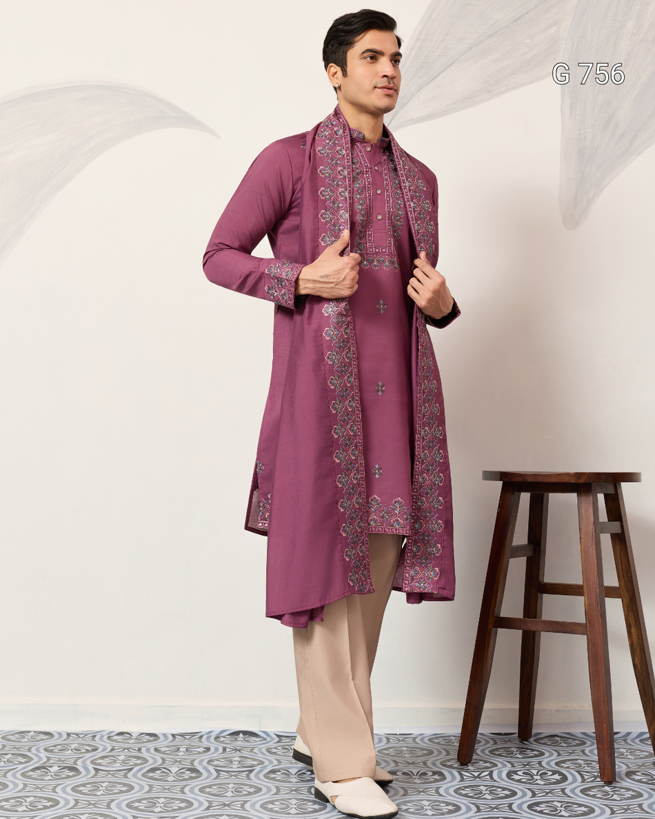 Designer Men's Kurta & Dupatta Set | Viscose Silk Festive Collection -G 756