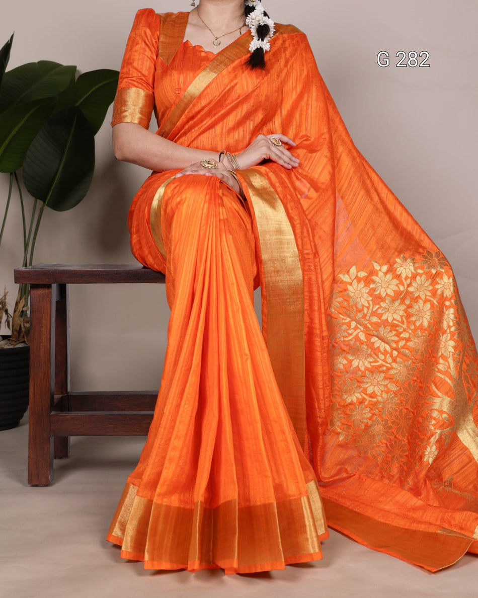 Raw Silk Saree with Zari Weaving Blouse – G 282