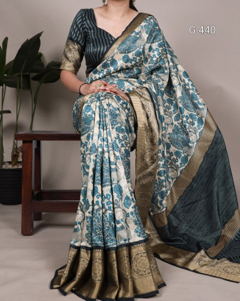 Classic Tasar Sarees with Shimmering Viscose Borders - G 440