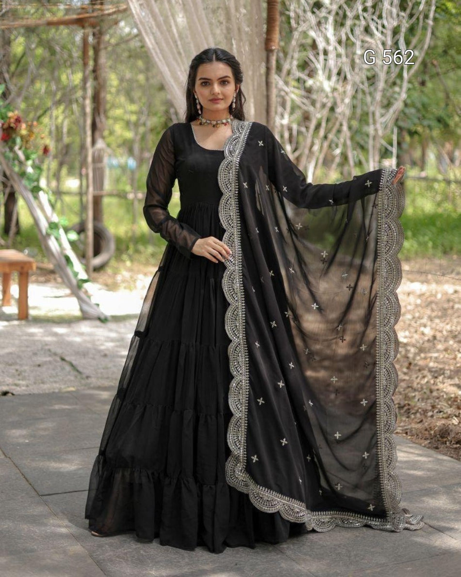 Classic Faux Georgette Gown with Party Elegance - G 562