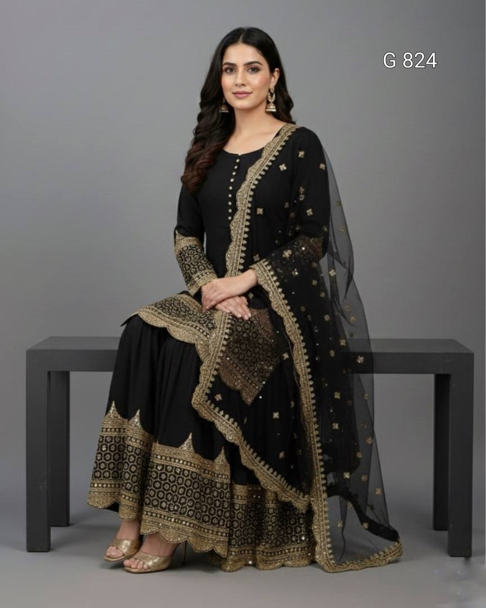 Designer Sharara Set with Sequence Embroidery G 824