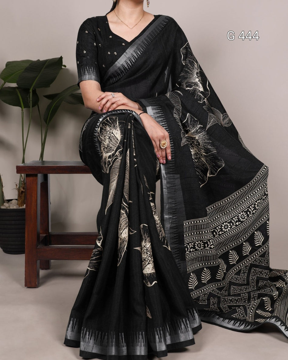 Premium Slub Silk Sarees with Elegant Zari Borders - G 444