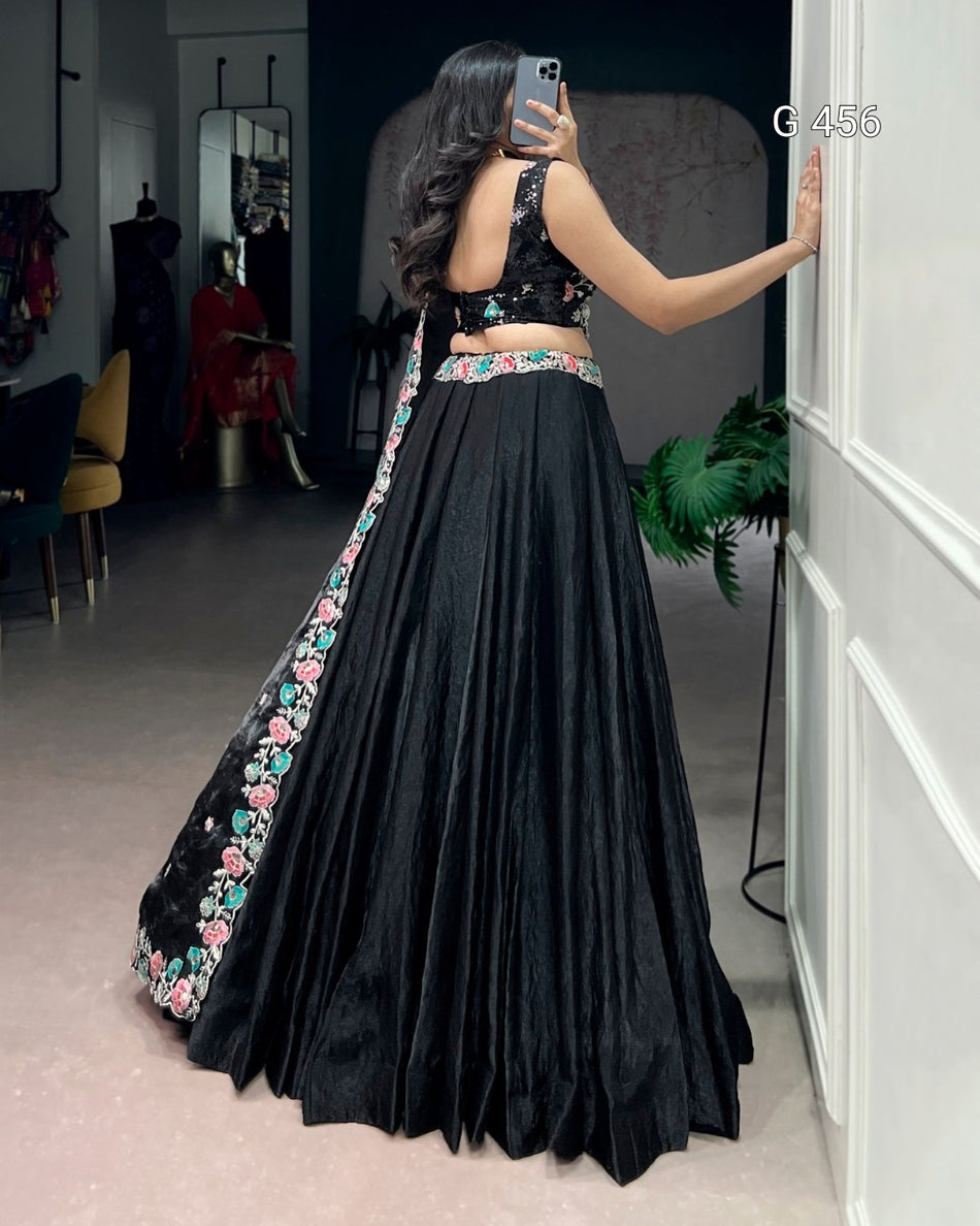 Elegant Black Lehenga with Soft Fendi Fabric - G 456 Black