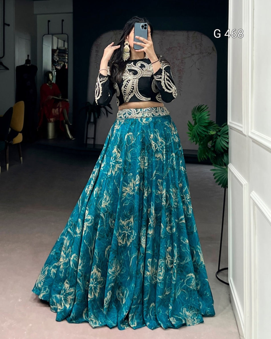 Stylish Tasar Silk Lehenga with Sequins Blouse Design - G 468