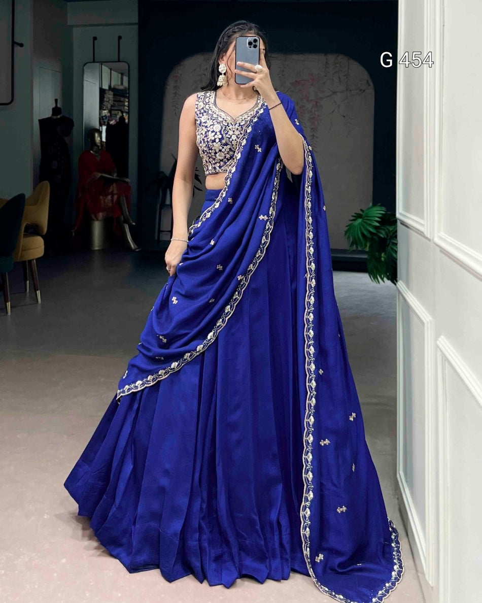 Beautiful Kashmiri Lehenga with Beads Embroidery Detail - G 454 Royal Blue