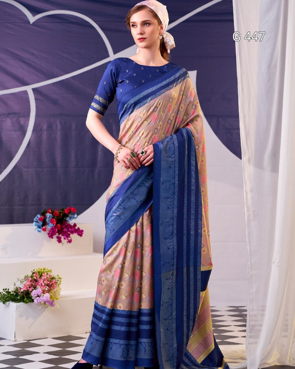 Beautiful Tasar Silk Sarees with Elegant Foil Work -  G 447