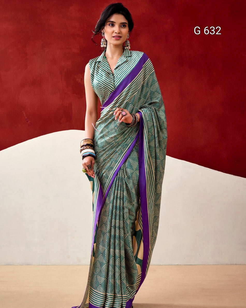 Soft Dull Satin Saree with Fancy Prints - G632