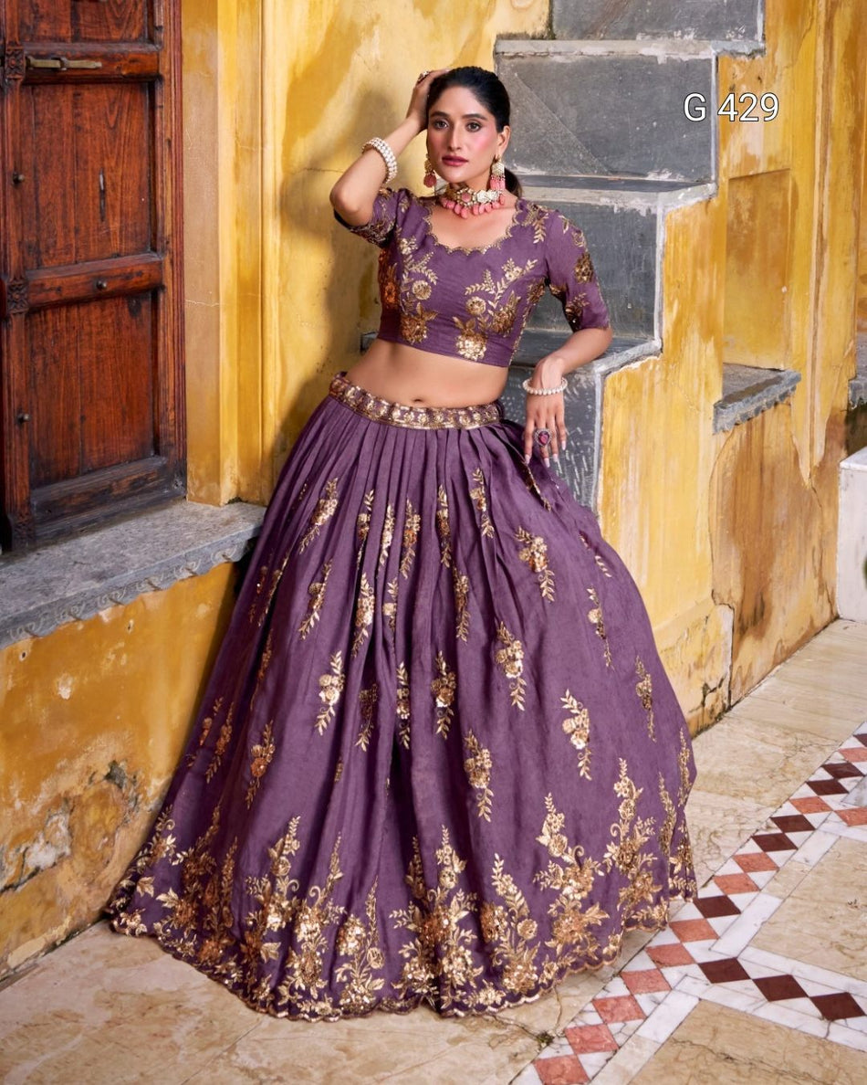 Chocolate Crush Lehenga with Sequins & Thread Embroidery – G 429 Lavender