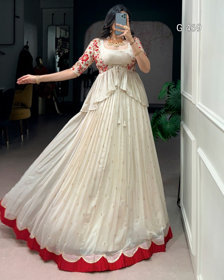 Designer Peplum Choli Lehenga with Graceful Flow - G 469 Off-White