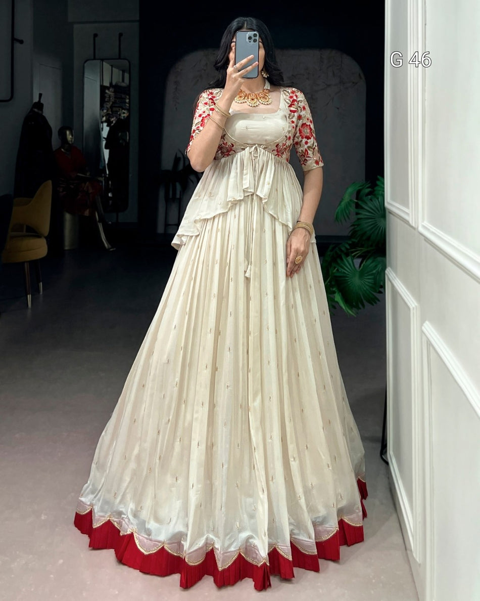 Designer Peplum Choli Lehenga with Graceful Flow - G 469 Off-White