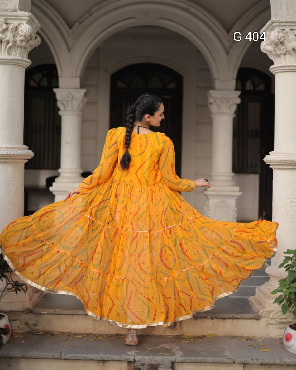 Faux Georgette Shrug Kurti with Bandhani Print – G 404 Yellow