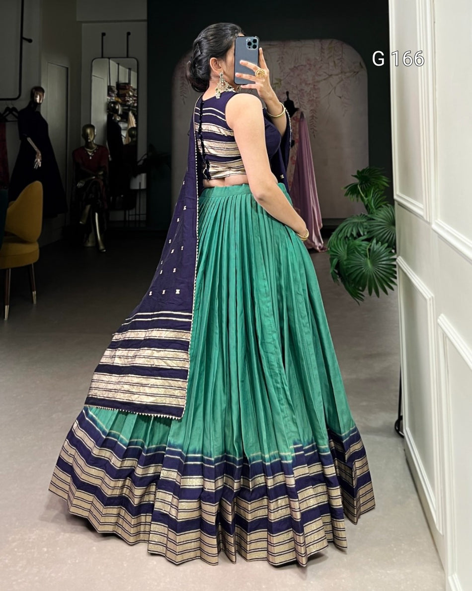 Pure Chanderi Lehenga with Zari Weaving & Lace Touch-Up Dupatta - G 166
