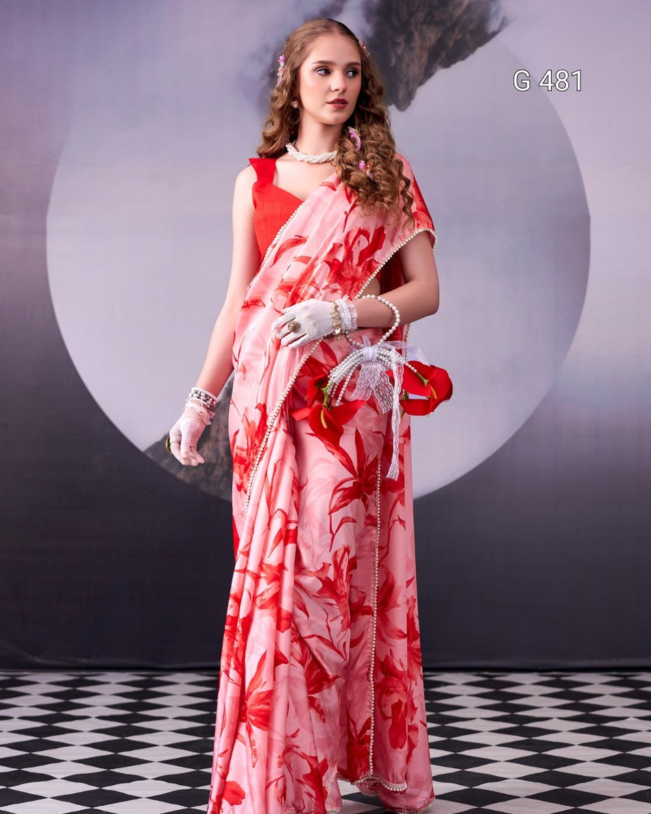 Premium Satin Sarees with Delicate Pearl Border - G 481