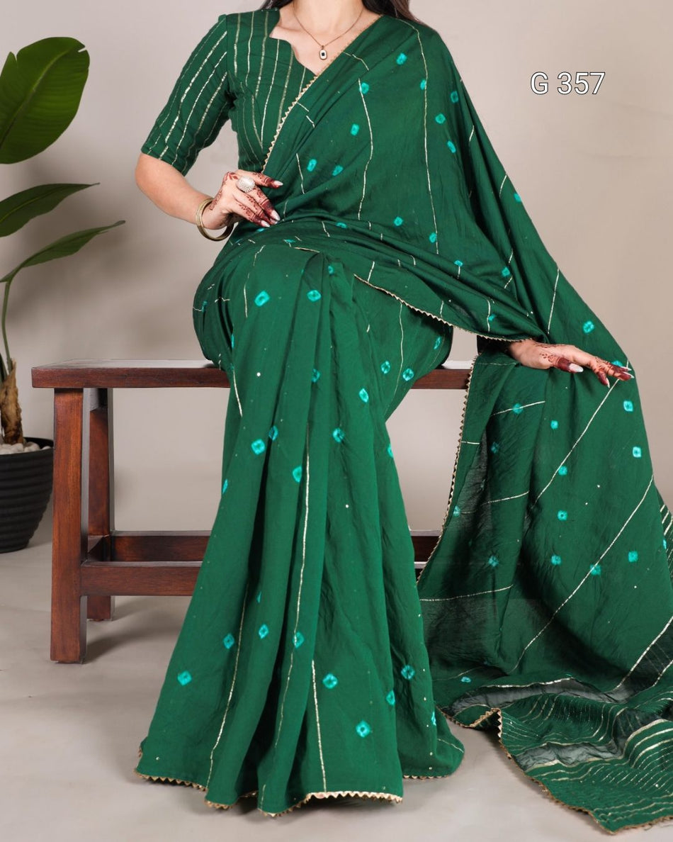 Viscose Chanderi Saree with Sequins & Gota Patti Lace – G 357 Green