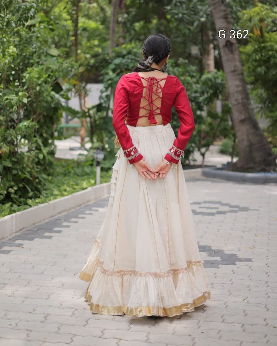 Kora Cotton Lehenga with Gota Patti Lace – G 362 White