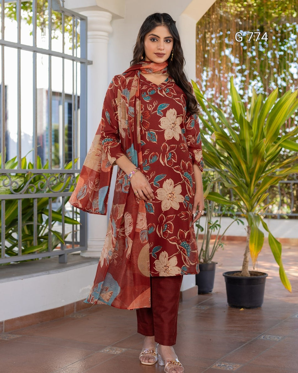 Printed Cotton Blend Suit Set | Comfortable Daily Wear Collection - G 774