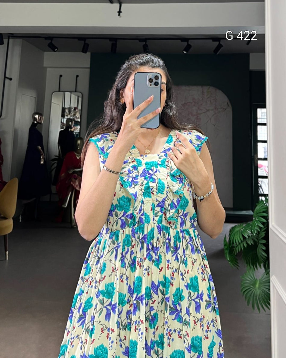 Floral Printed Maslin Silk Frock – G 422