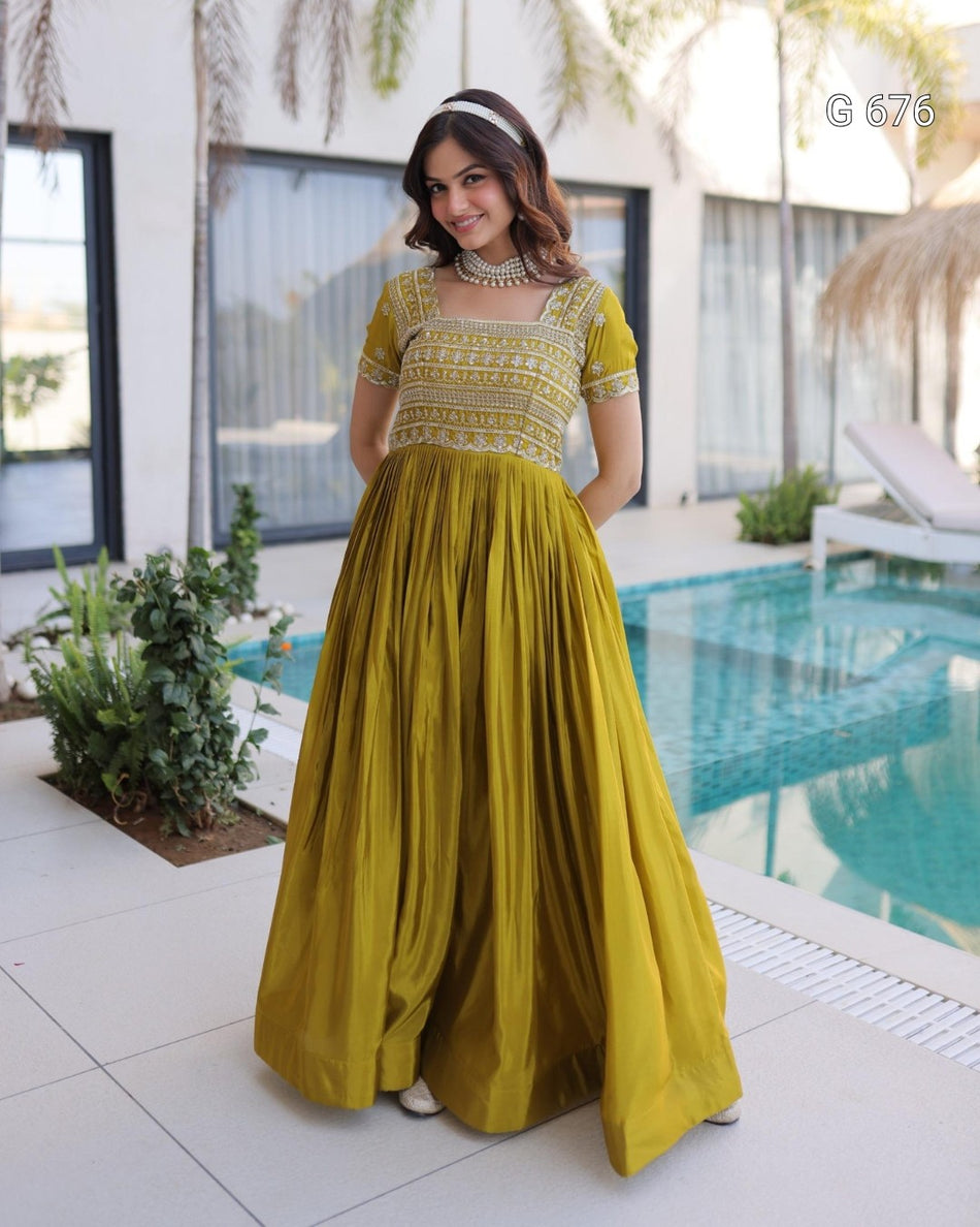 Graceful Embroidered Gown with Timeless Elegance G 676