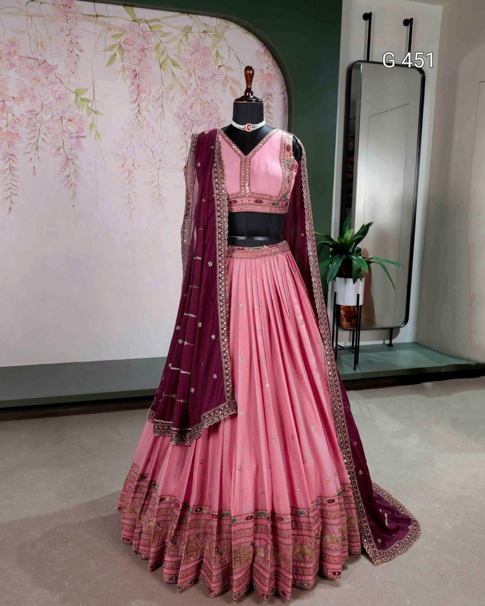 Elegant Aqua Lehenga with Sequins and Thread Work - G 451