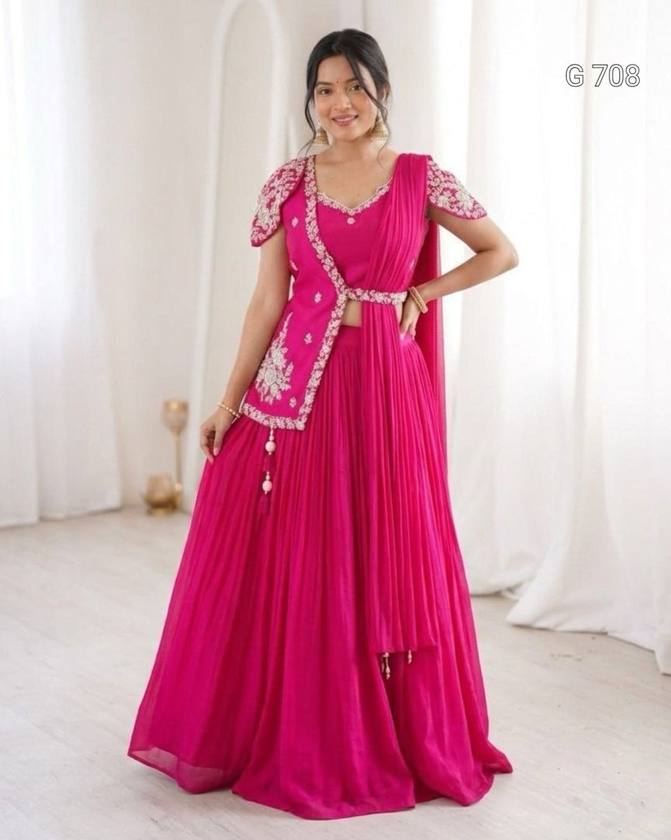 Graceful Party Wear Lehenga with Trendy Jacket G 708