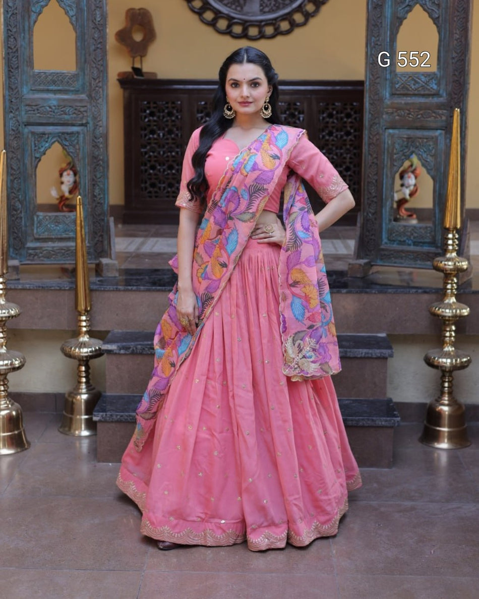 Classic Cosmos Silk Lehenga with Embroidery Detail - G 552
