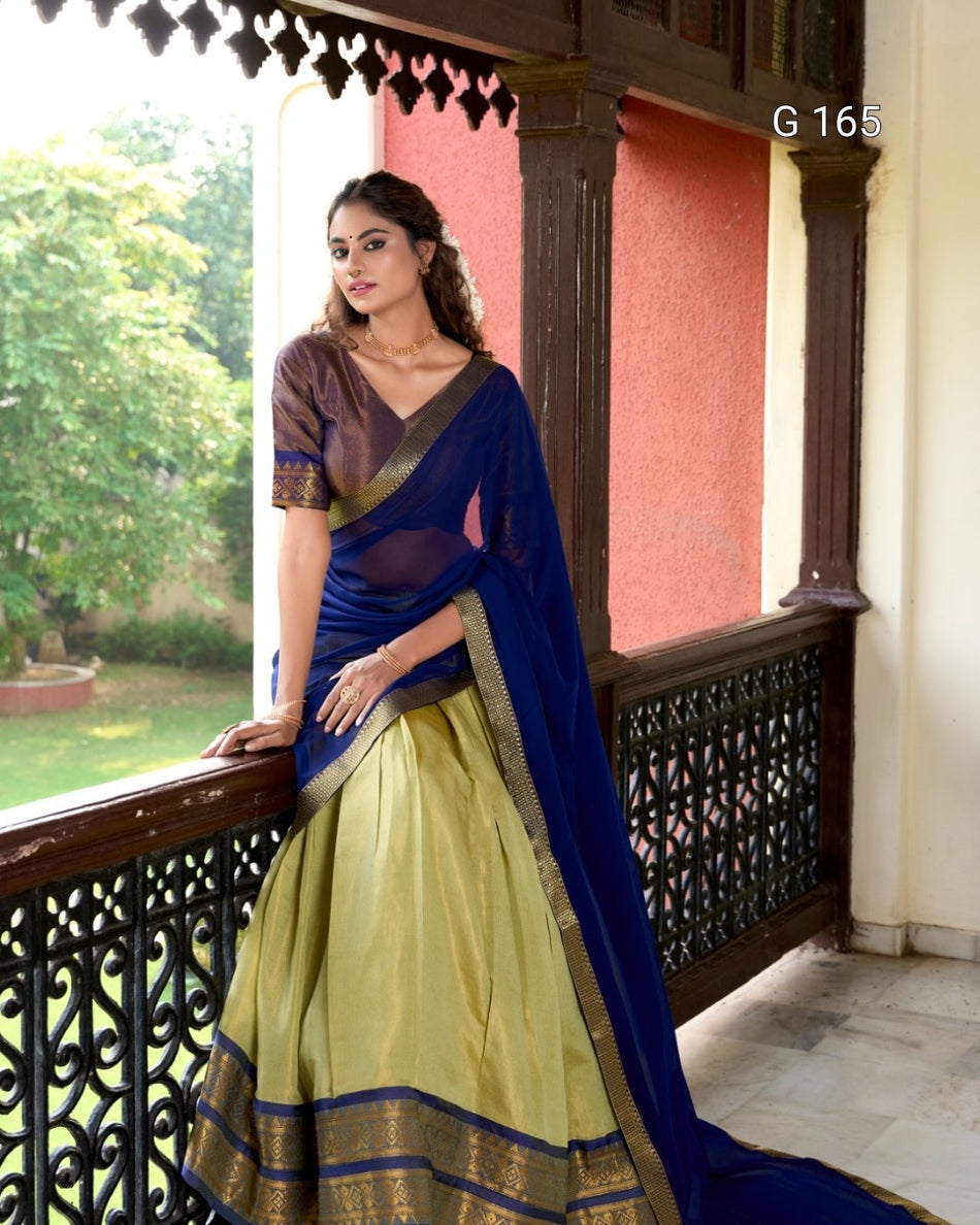 Pista Kanchipuram Lehenga with Zari Weaving Work & Georgette Dupatta-G 165 Pista