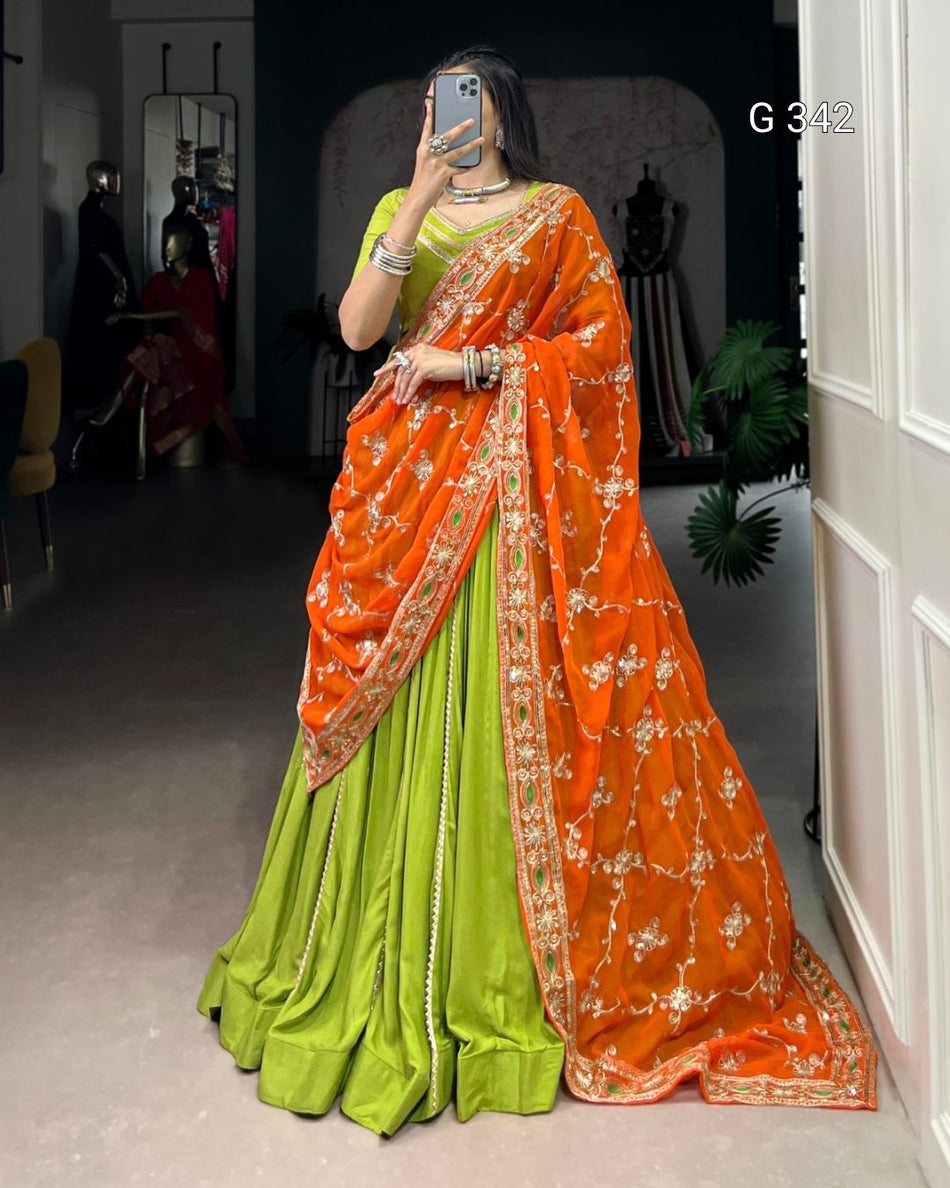Pure Rayon Lehenga with Lace & Sequins Work - G 342