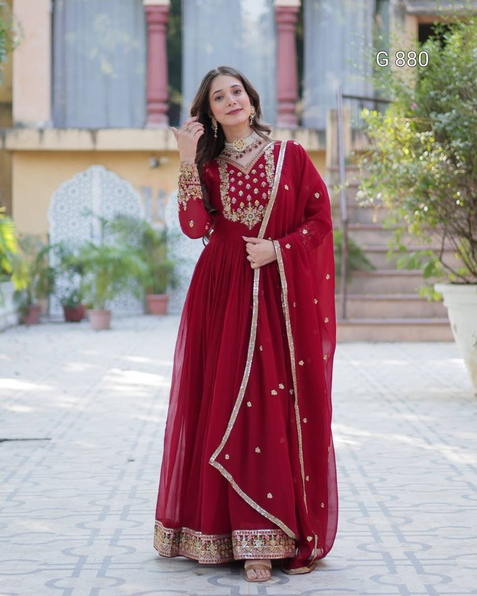 Elegant Embroidered Gown with Dupatta G 880