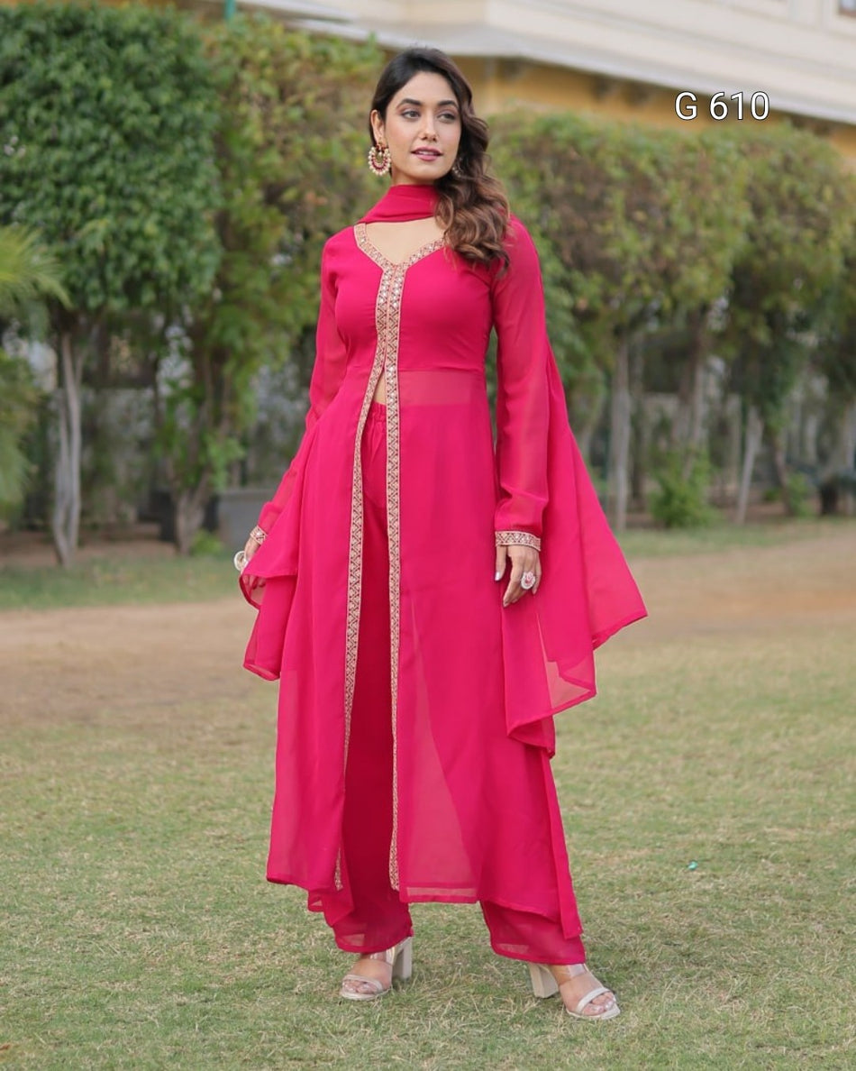 Embroidered Kurti Pant with Designer Dupatta - G 610