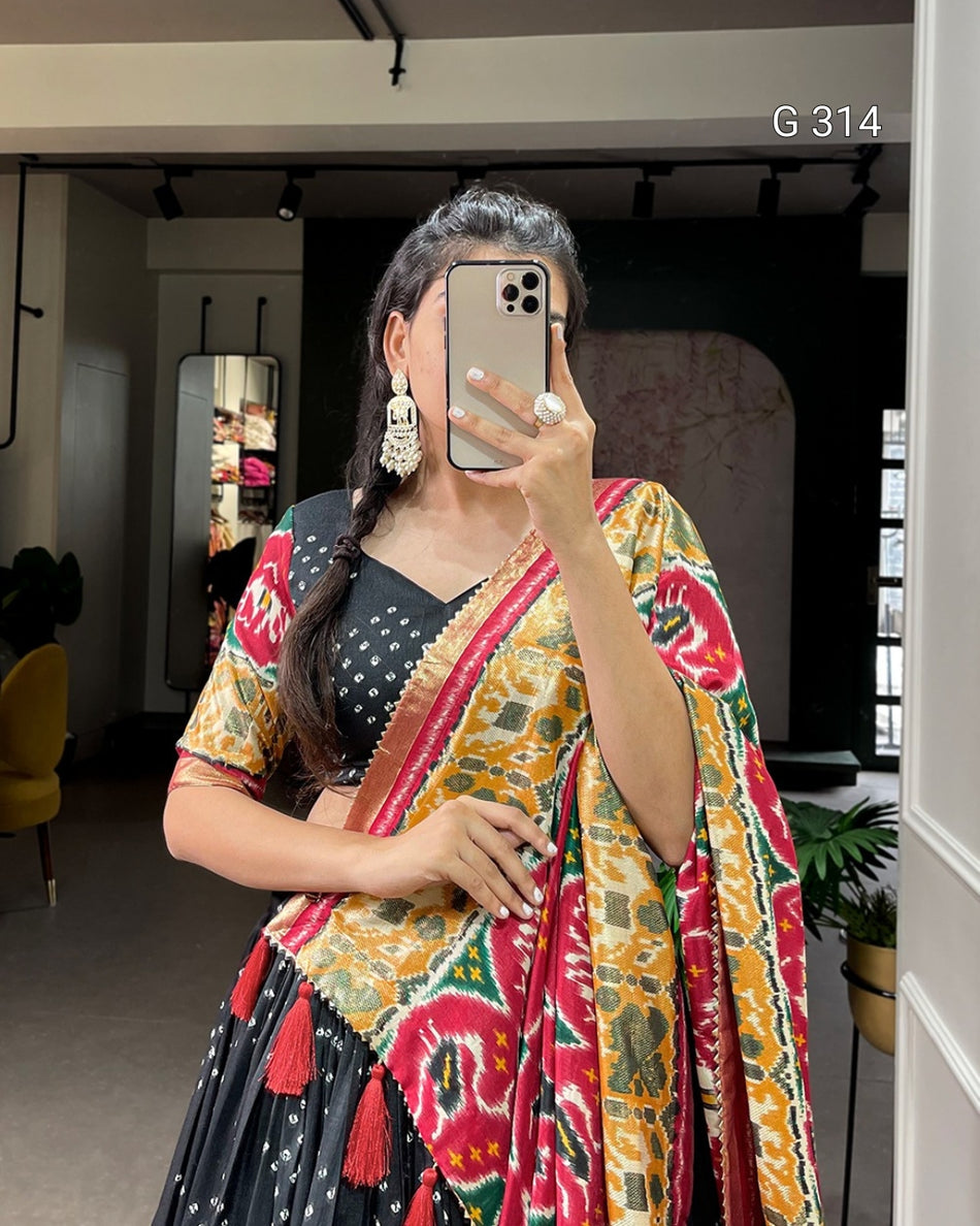 Patola Print Tasar Silk Lehenga with Foil Work – G 314