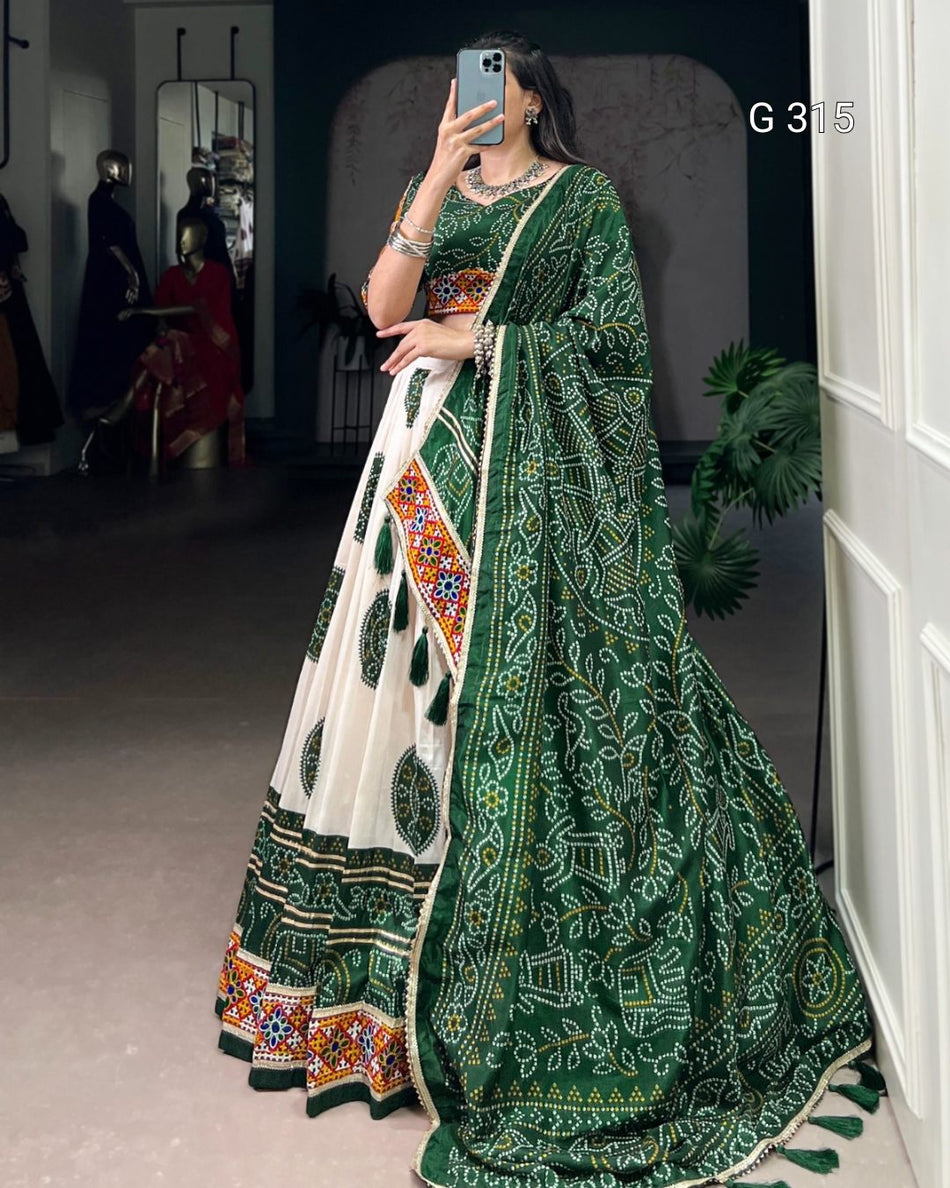 Bandhej Print Tasar Silk Lehenga with Gamthi Work – G 315