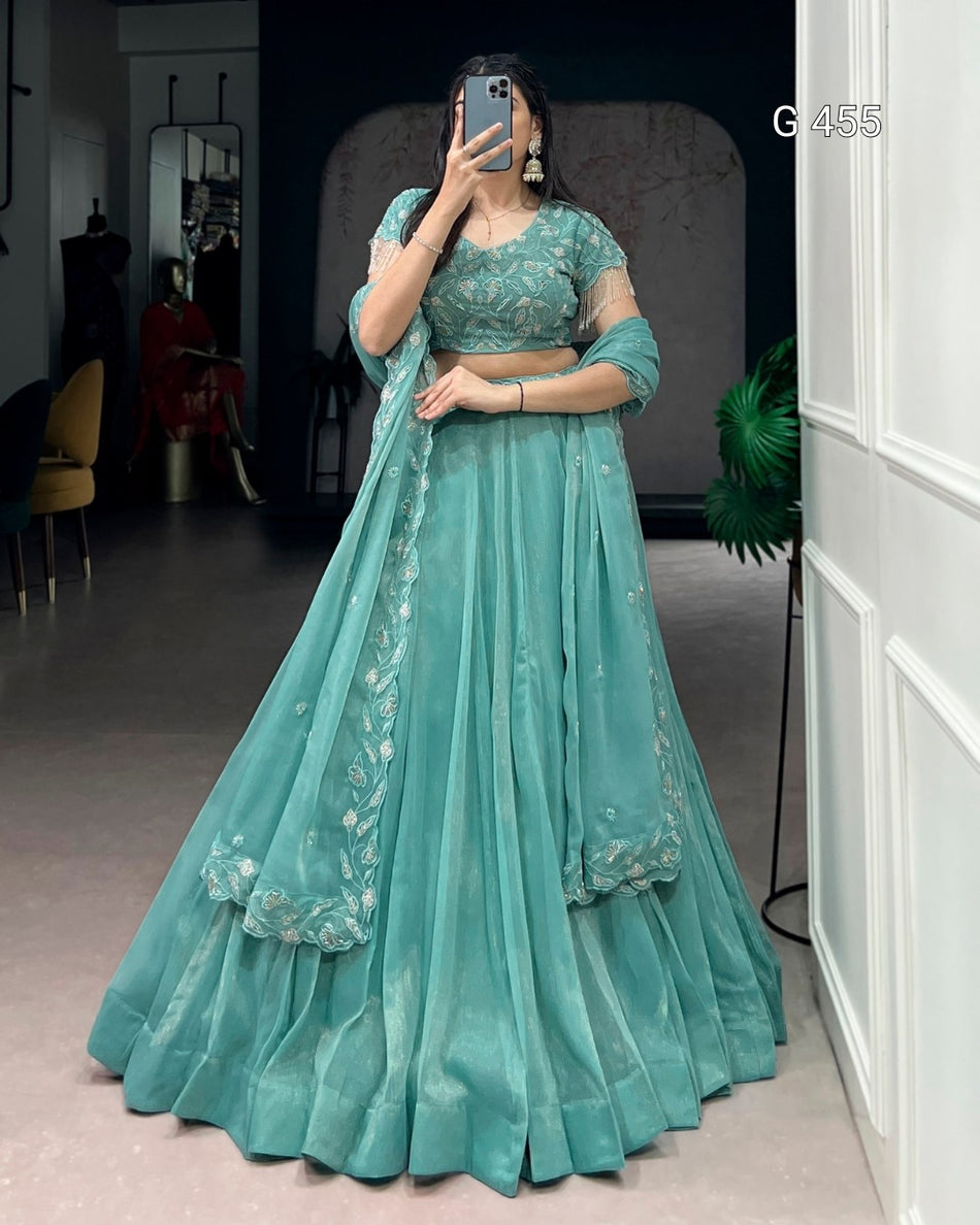 Stylish Lehenga with Intricate Thread and Beads - G 455