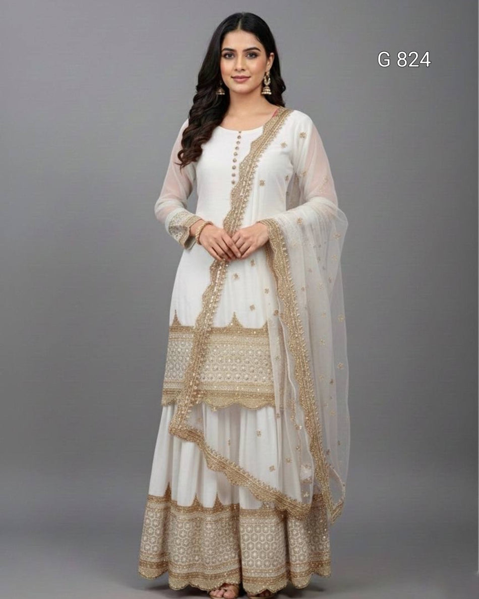 Designer Sharara Set with Sequence Embroidery G 824