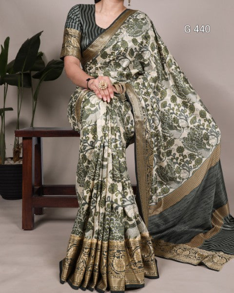 Classic Tasar Sarees with Shimmering Viscose Borders - G 440