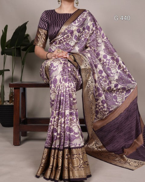 Classic Tasar Sarees with Shimmering Viscose Borders - G 440