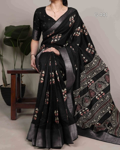 Graceful Printed Slub Silk Sarees for Every Occasion - G 441