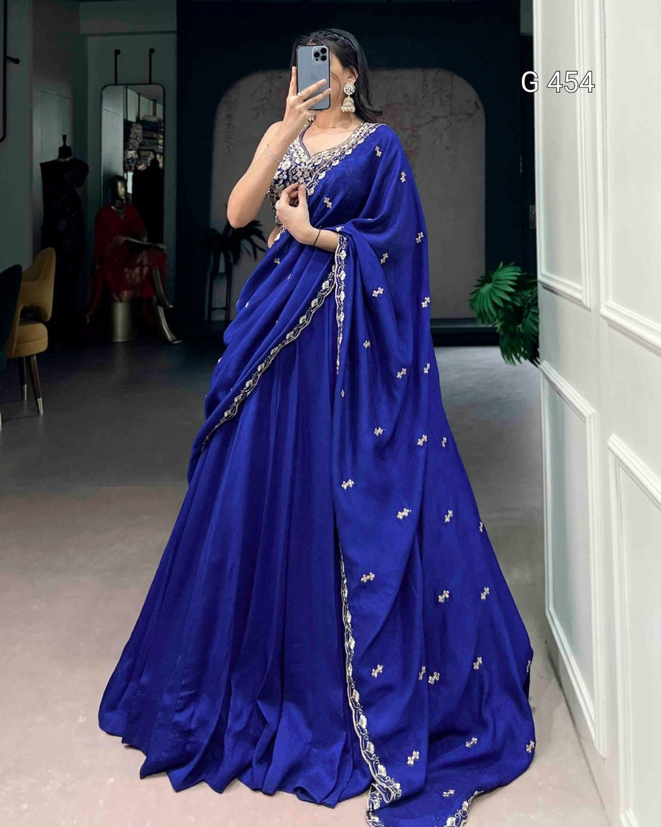 Beautiful Kashmiri Lehenga with Beads Embroidery Detail - G 454 Royal Blue