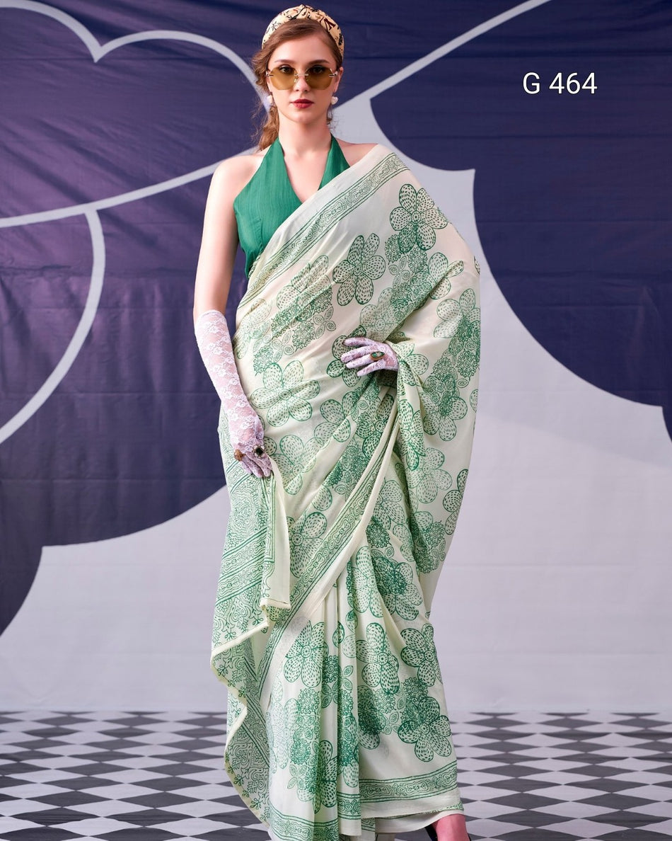 Elegant Satin Sarees with Floral Design Detail - G 464