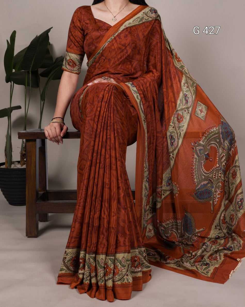 Printed Crepe Saree with Matching Blouse – G 427