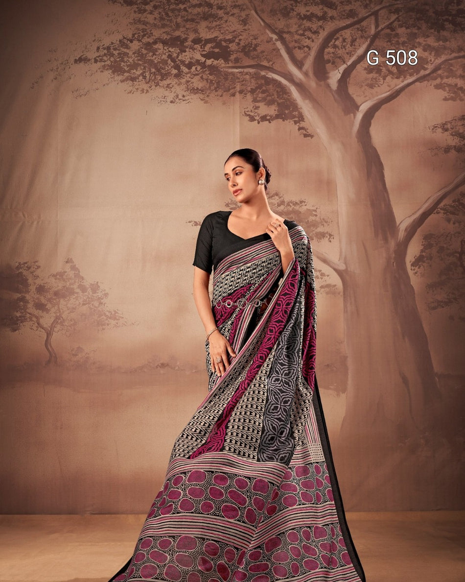 Beautiful Poly Mal Cotton Sarees with Printed Elegance - G 508