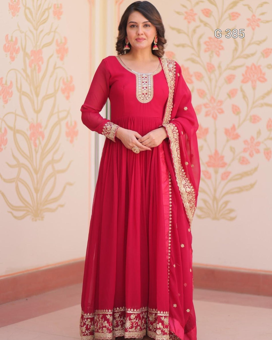 Faux Blooming Georgette Gown with Zari & Sequins – G 385