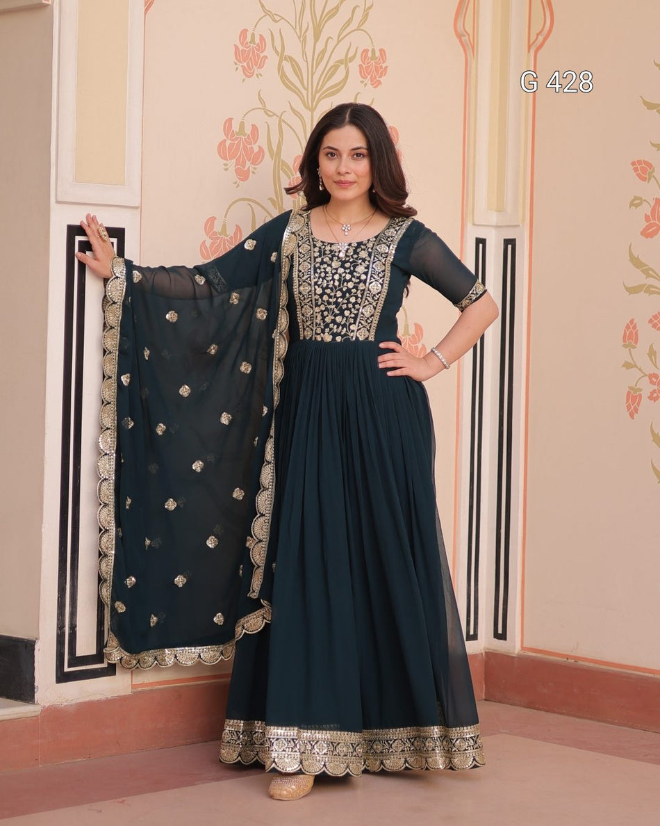 Faux Blooming Gown with Zari & Sequins Embroidery – G 428