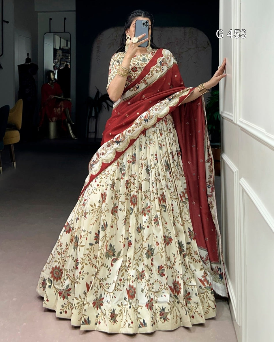 Festive Tasar Silk Lehenga with Soft Elegant Shine -  G 453