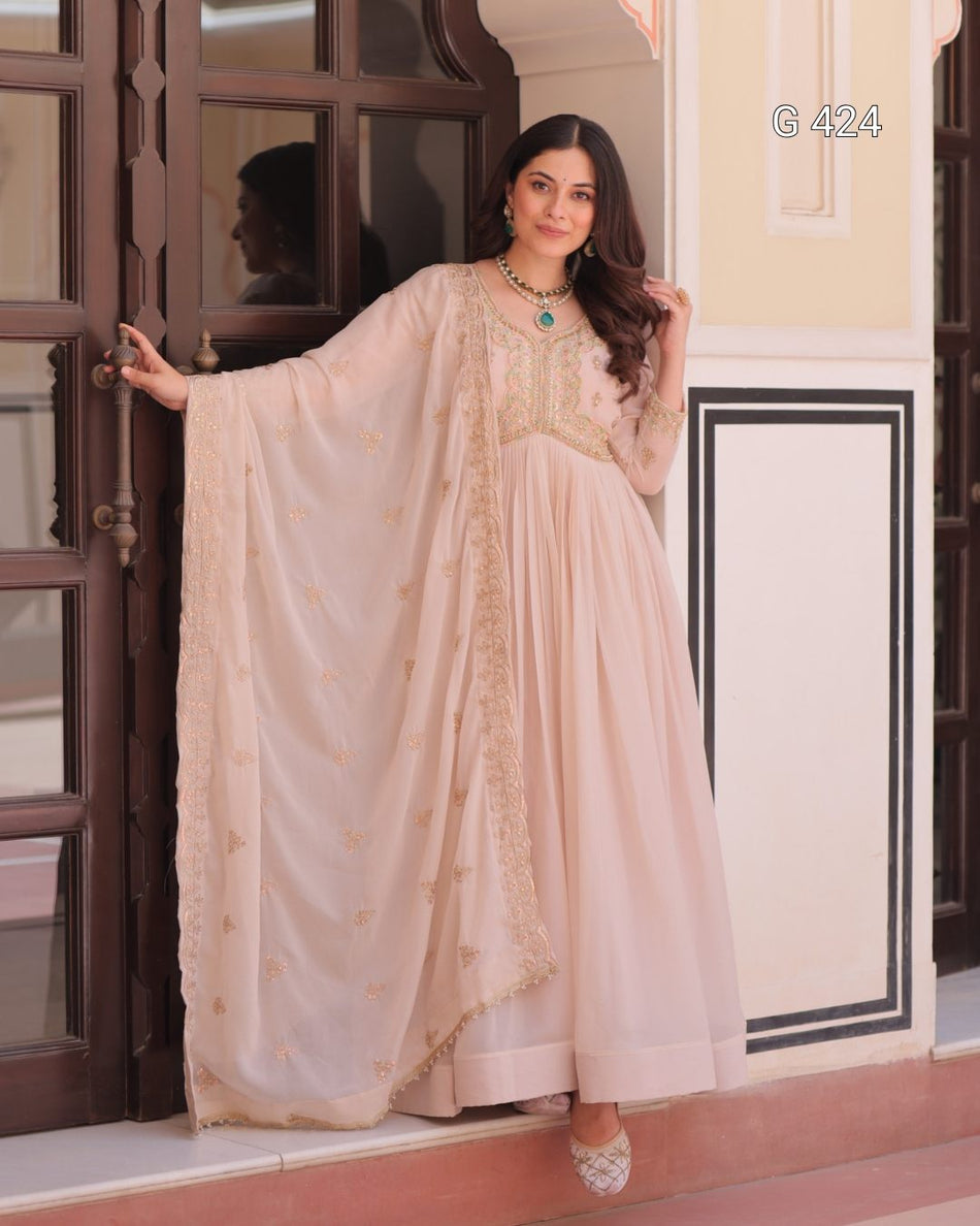 Star Georgette Gown with Beads & Sequins Embroidery – G 424