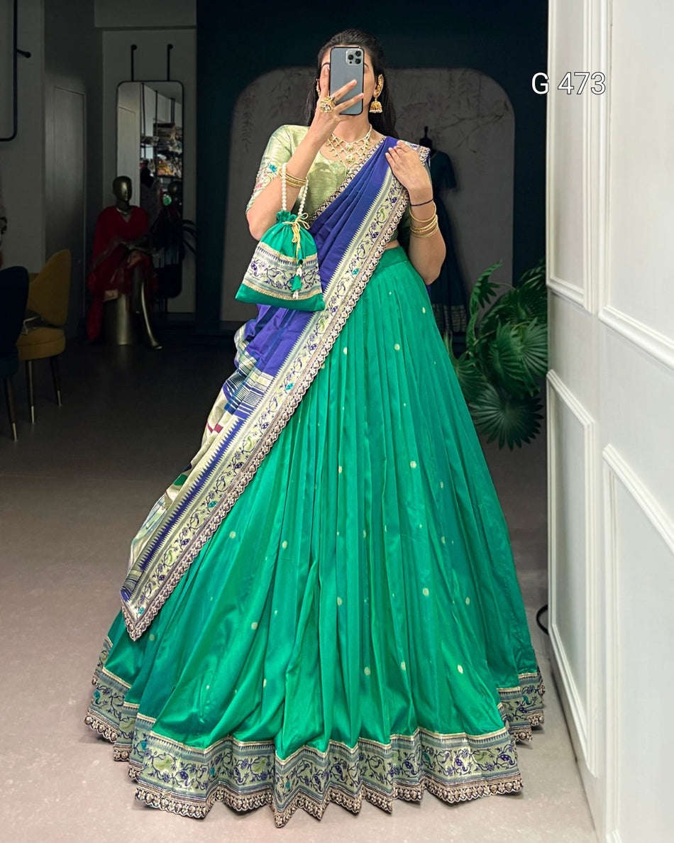 Elegant Green Lehenga with Zari and Lace Border - G 473