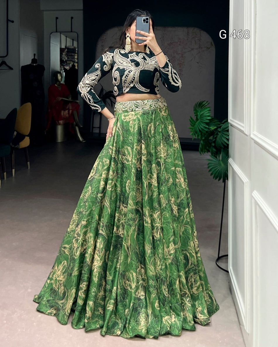 Stylish Tasar Silk Lehenga with Sequins Blouse Design - G 468