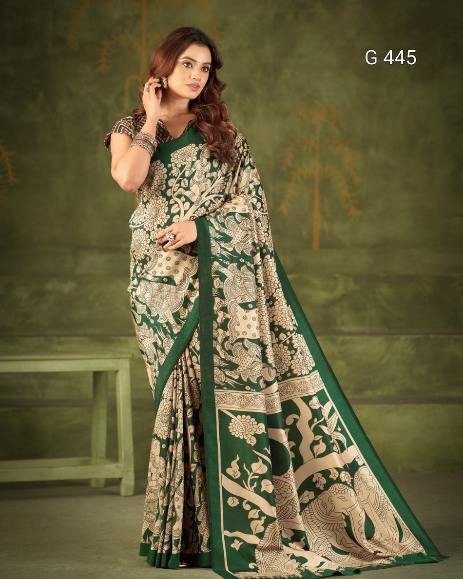 Kalamkari Print Tasar Sarees with Stylish Blouse - G 445