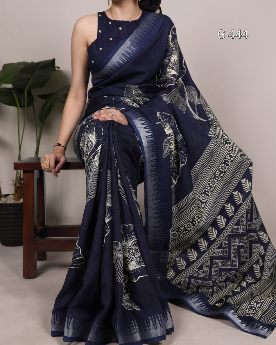 Premium Slub Silk Sarees with Elegant Zari Borders - G 444